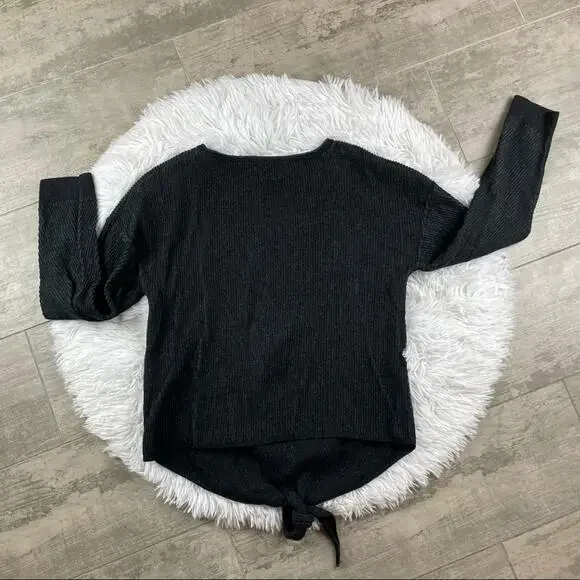 Lucky Brand Ribbed Front Knot Tie Sweater. Dark gray. Size medium. - Picture 9 of 9